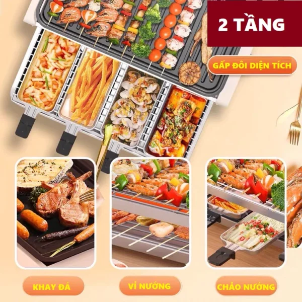 Bếp Nướng Điện 2 Tầng Không Khói BBQ 1800W